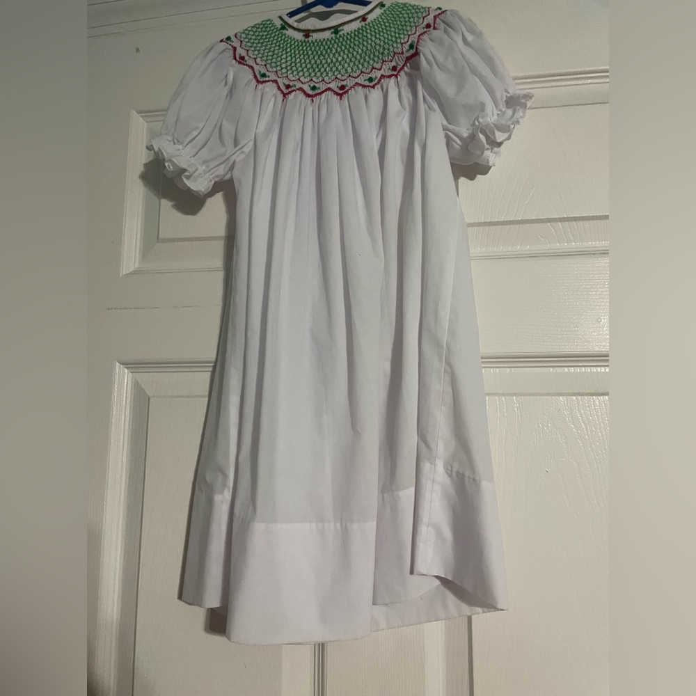 White Dress with Red and green Embroidery